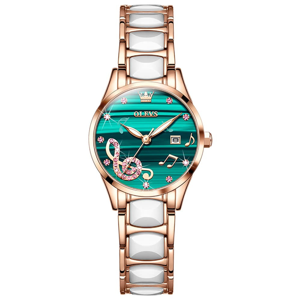 OLEVS 3605 Ceramic Musical Note Quartz Watch for Women - Rose Pink Watch | Olevs Watch Store
