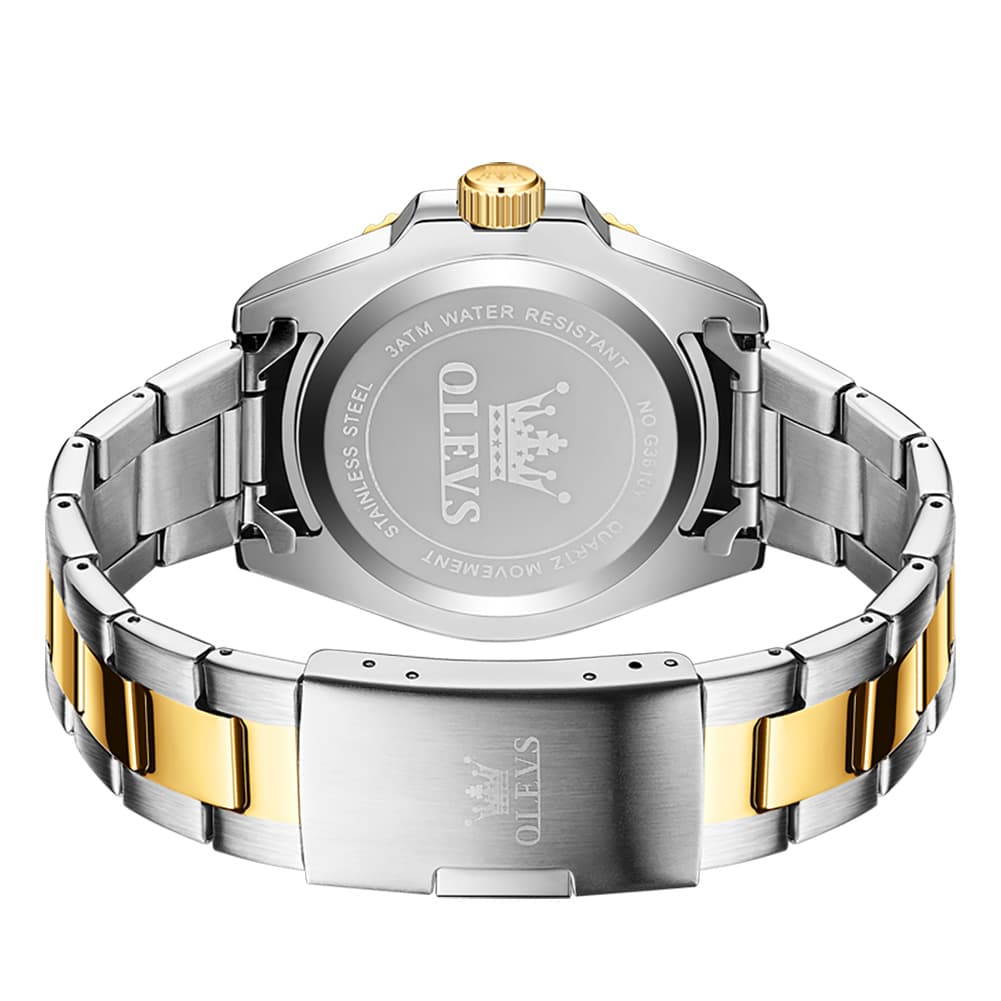 OLEVS 3610 Dive Style Steel Quartz Watch for Men - Black Gold Watch | Olevs Watch Store