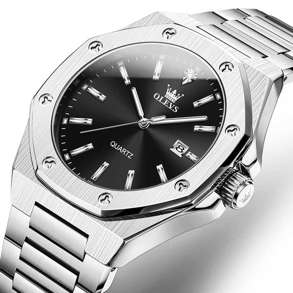 OLEVS 3613 Octagonal Bezel Quartz Steel Watch for Men - All Black Watch | Olevs Watch Store