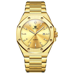 OLEVS 3613 Octagonal Bezel Quartz Steel Watch for Men - All Gold Watch | Olevs Watch Store