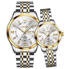 OLEVS 3620Q Classic Diamond Quartz Couple Watches Set - Two Tone White Watch | Olevs Watch Store