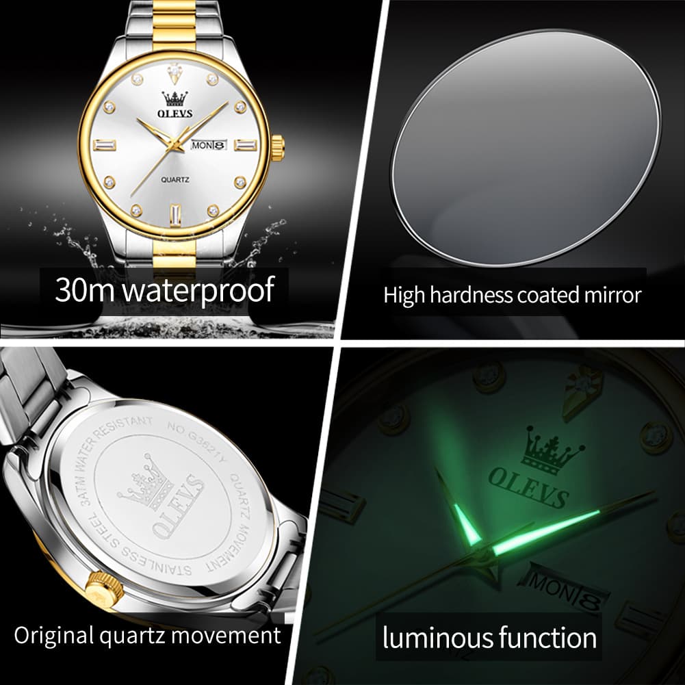 OLEVS 3621 Minimalist Diamond Quartz Watch for Men - All Gold Watch | Olevs Watch Store