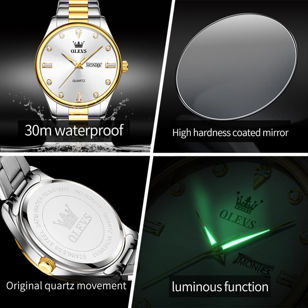 OLEVS 3621 Minimalist Diamond Quartz Watch for Men - All Gold Watch | Olevs Watch Store