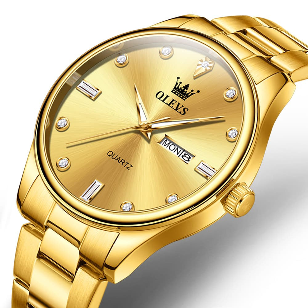 OLEVS 3621 Minimalist Diamond Quartz Watch for Men - All Gold Watch | Olevs Watch Store
