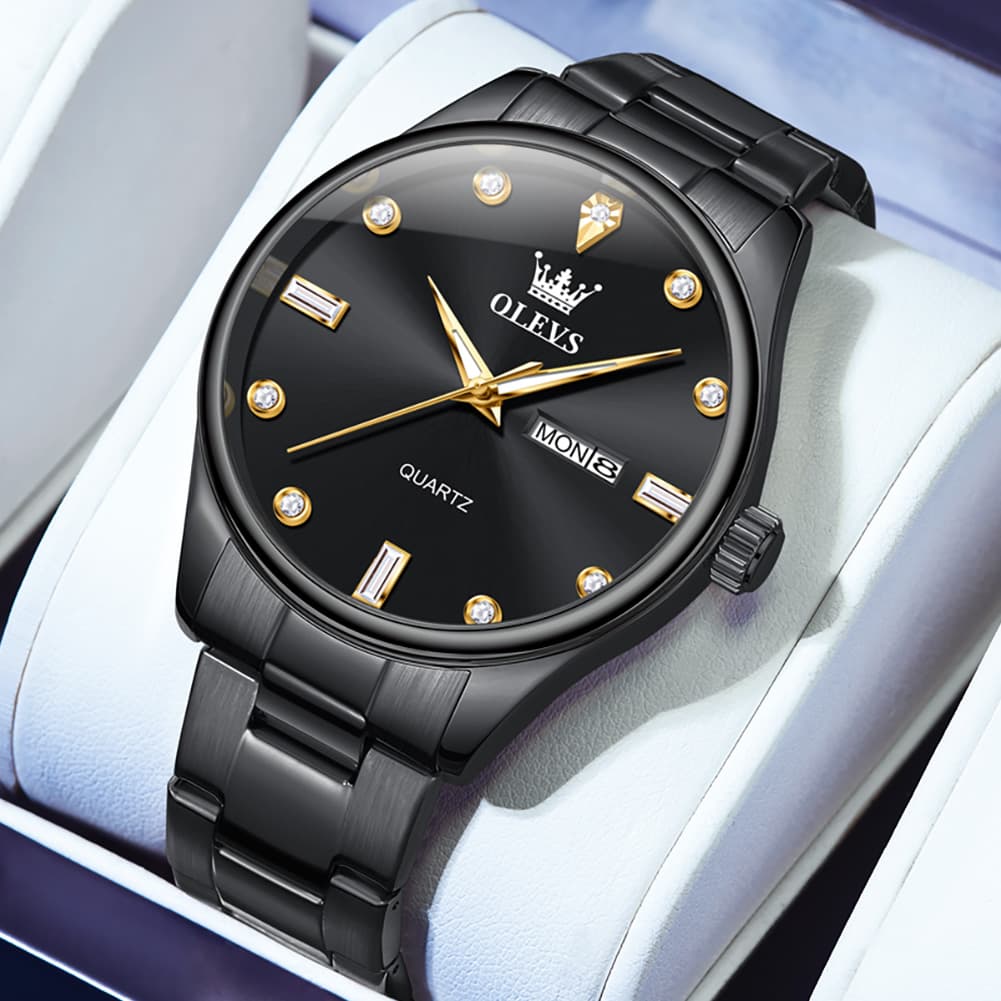 OLEVS 3621 Minimalist Diamond Quartz Watch for Men - All Gold Watch | Olevs Watch Store