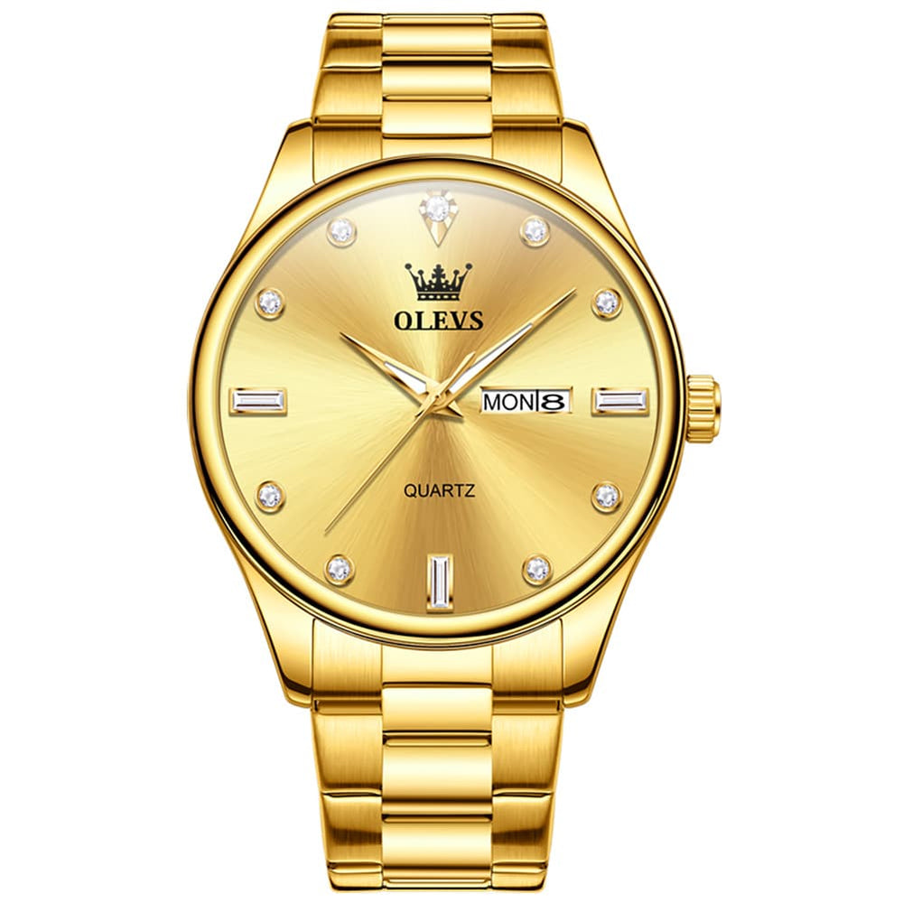 OLEVS 3621 Minimalist Diamond Quartz Watch for Men - All Gold Watch | Olevs Watch Store