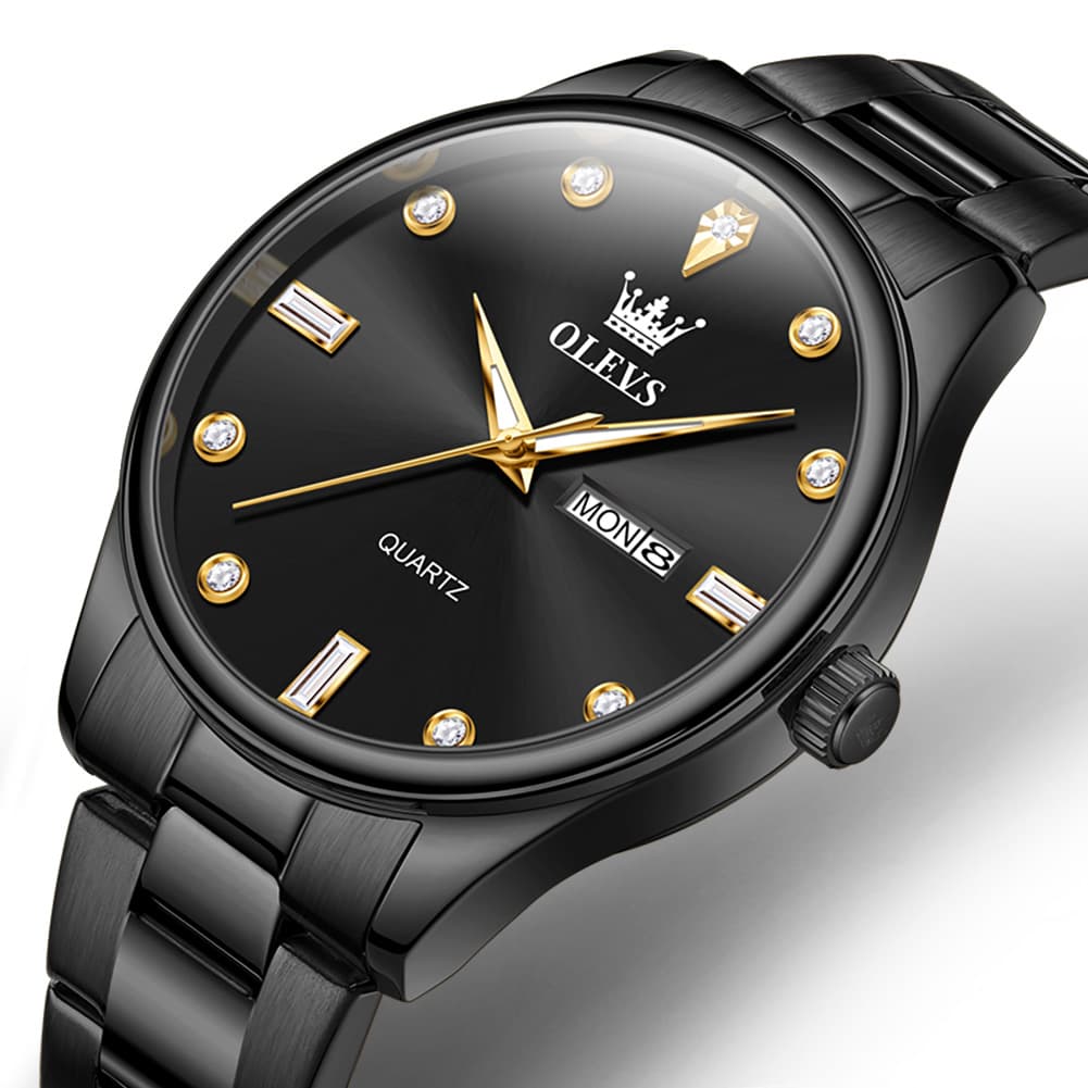 OLEVS 3621 Minimalist Diamond Quartz Watch for Men - All Gold Watch | Olevs Watch Store