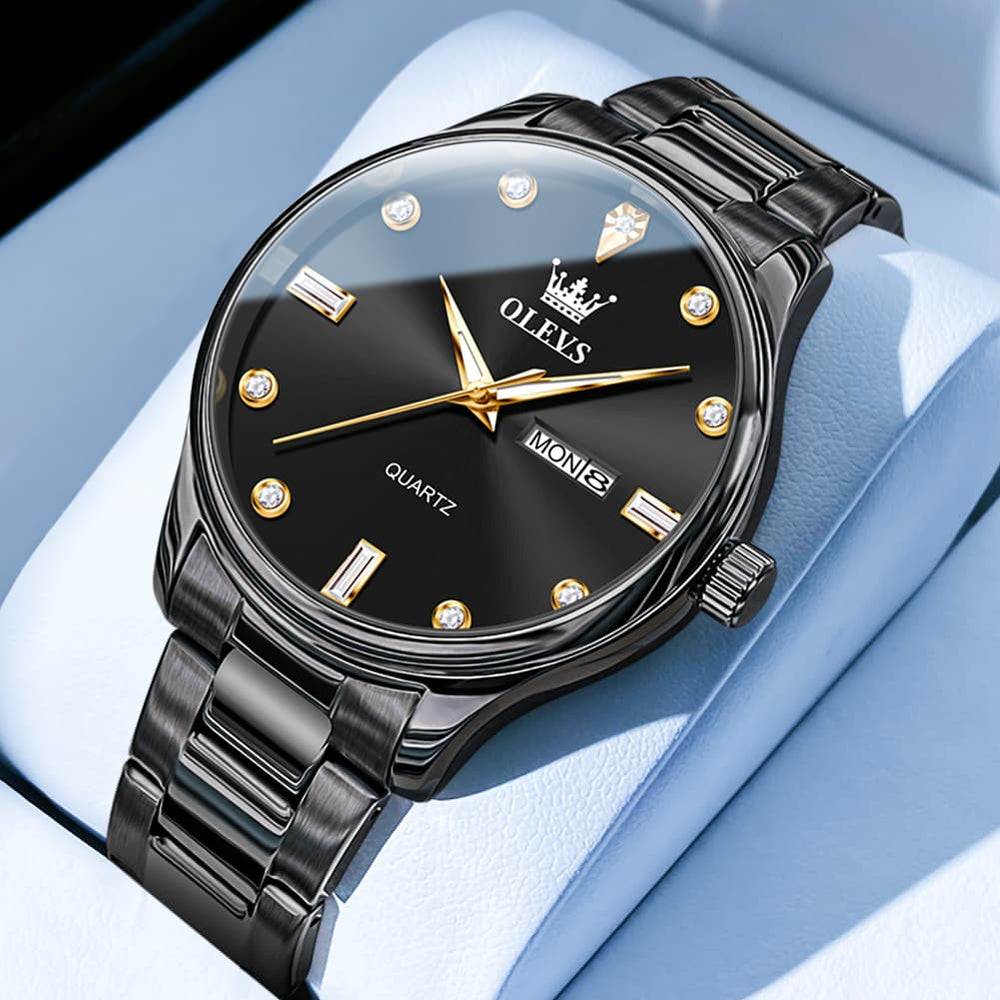 OLEVS 3621 Minimalist Diamond Quartz Watch for Men - All Gold Watch | Olevs Watch Store