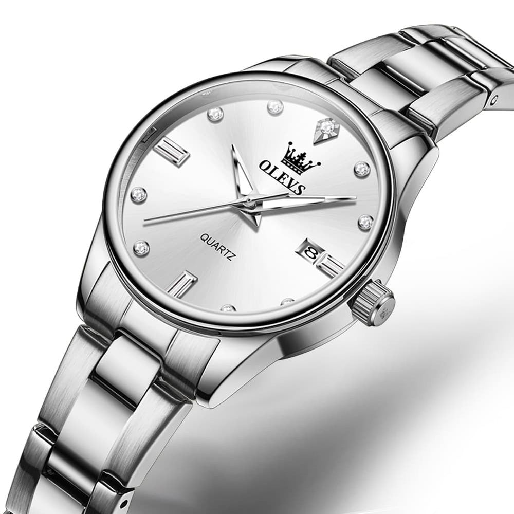 OLEVS 3621NS Minimalist Diamond Quartz Steel Watch for Women - Silver White Watch | Olevs Watch Store