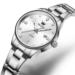 OLEVS 3621NS Minimalist Diamond Quartz Steel Watch for Women - Silver White Watch | Olevs Watch Store