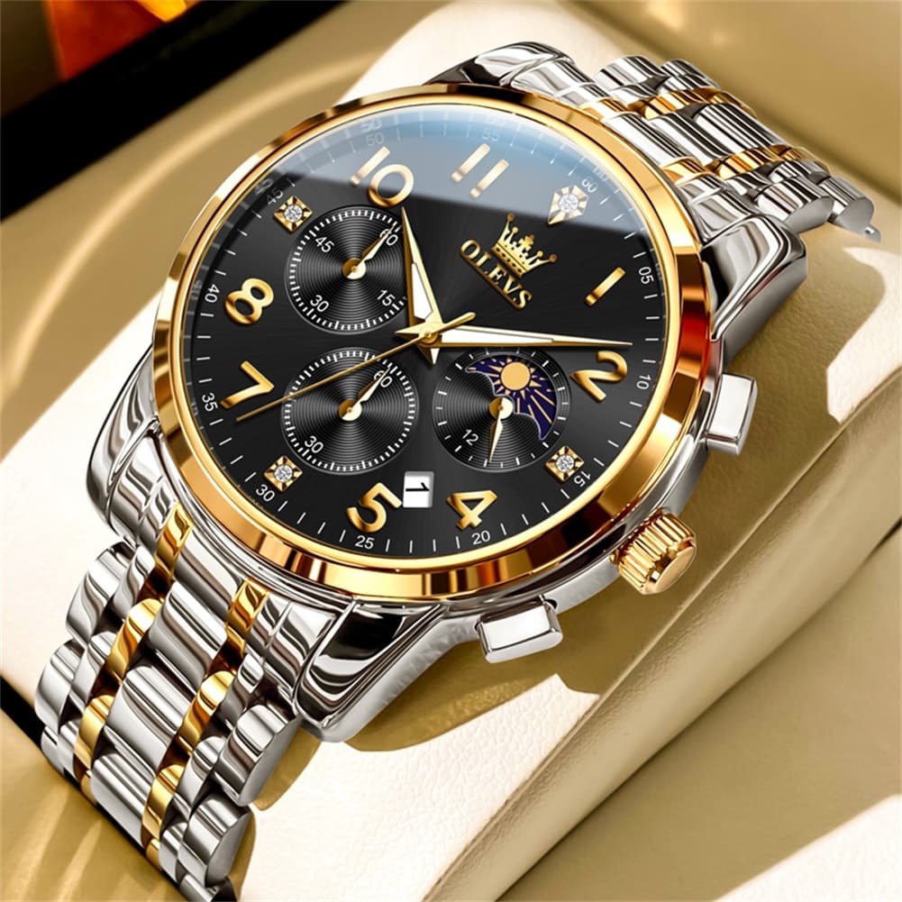OLEVS 3628 Multifunction Moon Phase Quartz Watch for Men - All Gold Watch | Olevs Watch Store
