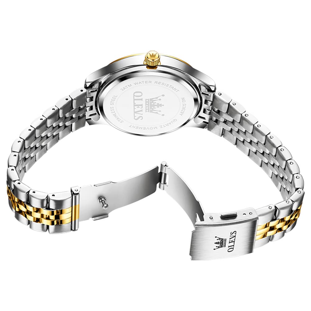 OLEVS 3629 Diamond Bezel Quartz Steel Watch for Men - Two Tone White Watch | Olevs Watch Store