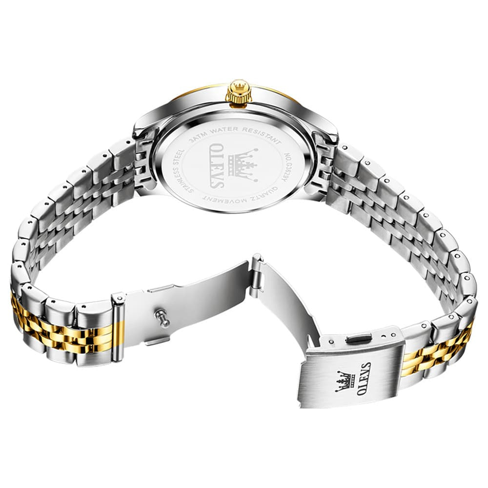 OLEVS 3629 Diamond Bezel Quartz Steel Watch for Men - Two Tone White Watch | Olevs Watch Store