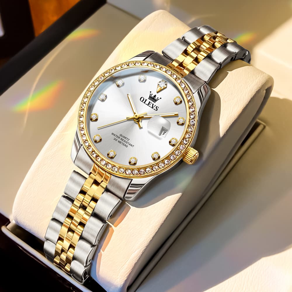 OLEVS 3629NN Diamond Bezel Quartz Steel Watch for Women - All Gold Watch | Olevs Watch Store