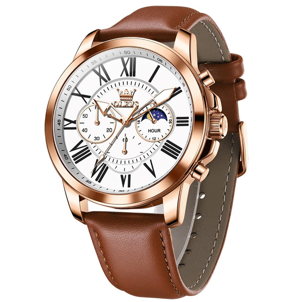 OLEVS 3632 Large Dial Multifunction Quartz Watch for Men - Rose Gold White Watch | Olevs Watch Store