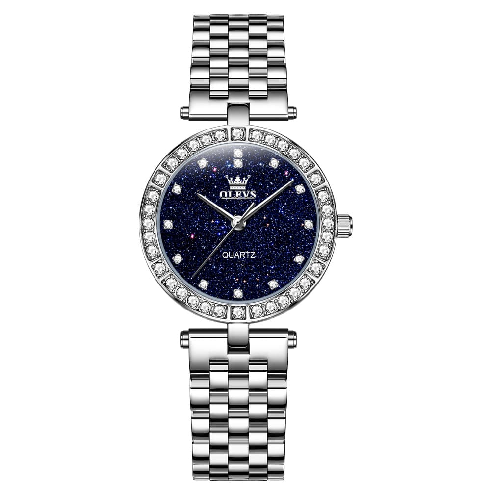 OLEVS 3641 Starry Sky Diamond Quartz Watch for Women - Silver Blue Watch | Olevs Watch Store