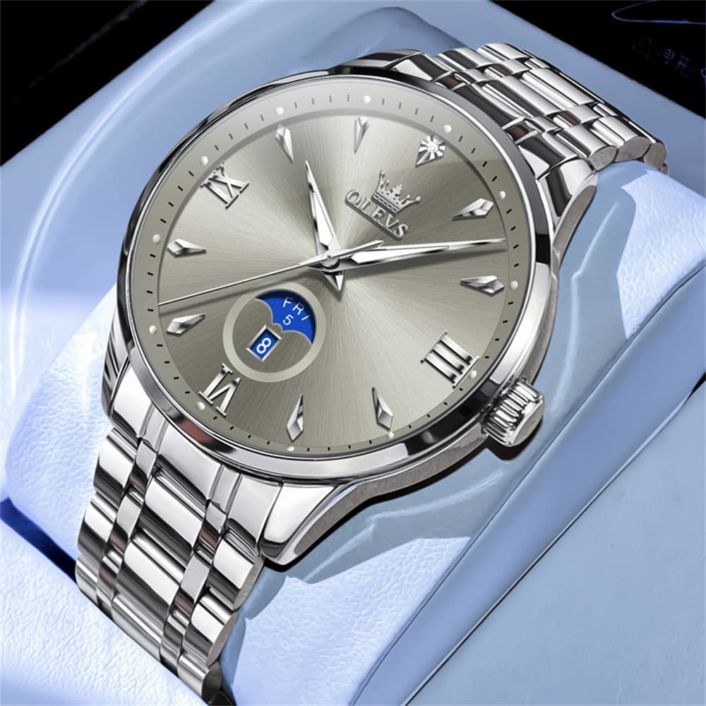 OLEVS 3646 Diamond Mirror Calendar Quartz Watch for Men - Two Tone White Watch | Olevs Watch Store