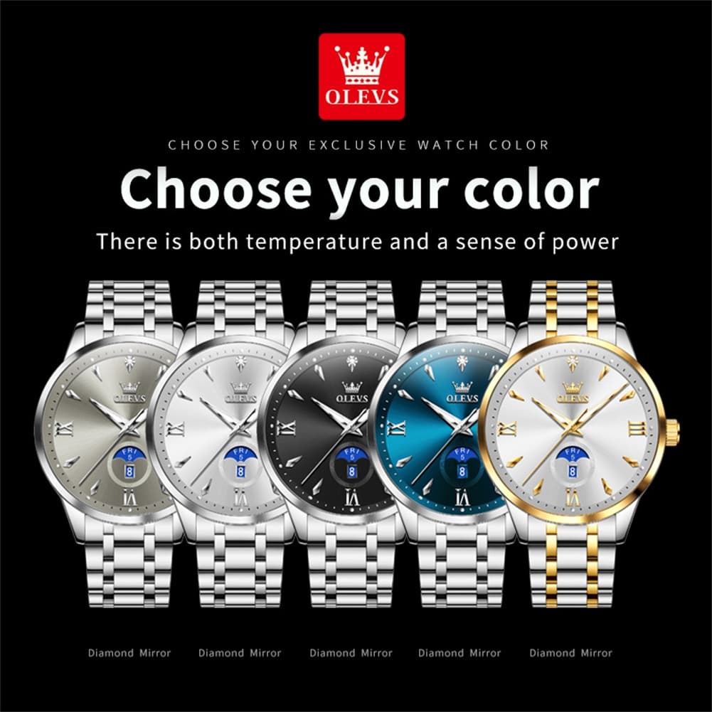 OLEVS 3646 Diamond Mirror Calendar Quartz Watch for Men - Two Tone White Watch | Olevs Watch Store