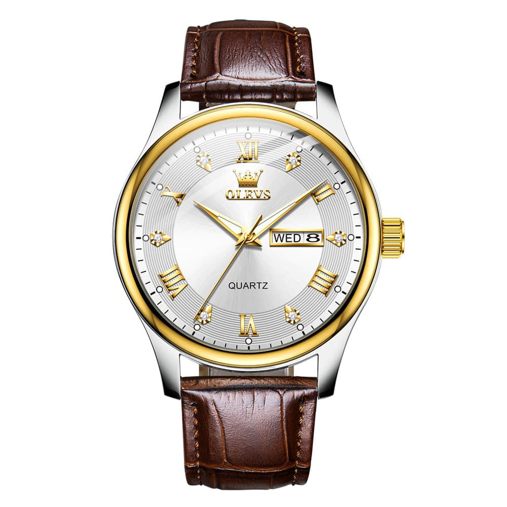OLEVS 3649 Ultra-thin Classic Quartz Watch for Men - Two Tone White Watch | Olevs Watch Store