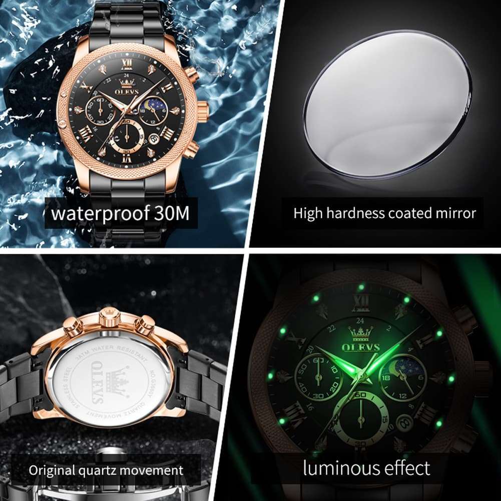 OLEVS 3660 Chronograph Moon Phase Diamond Dial Tactical Sports Watch For Men