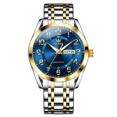OLEVS 3666 Quartz Luminous Stainless Steel Watch For Men - Two Tone Blue Watch | Olevs Watch Store