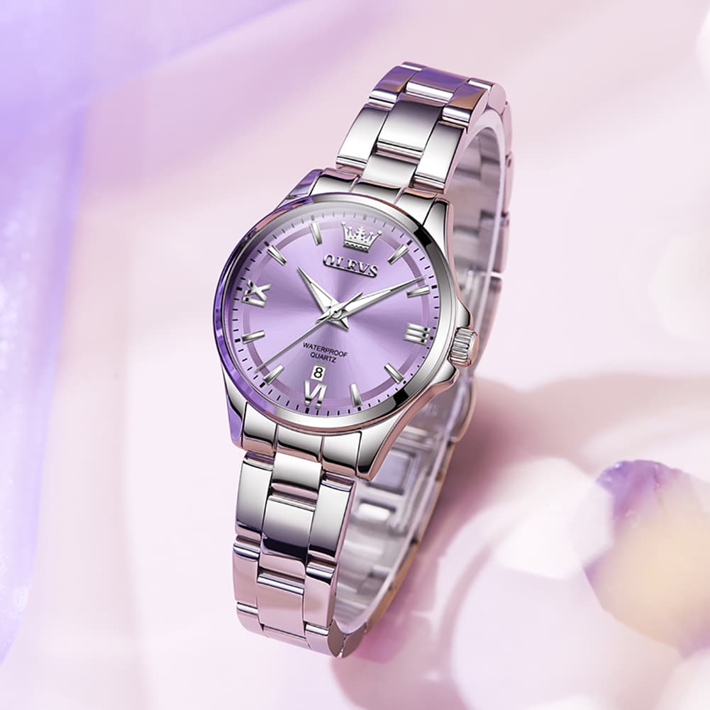 OLEVS 3668 Quartz Pastel Stainless Steel Watch For Women - Lavender Purple Watch | Olevs Watch Store