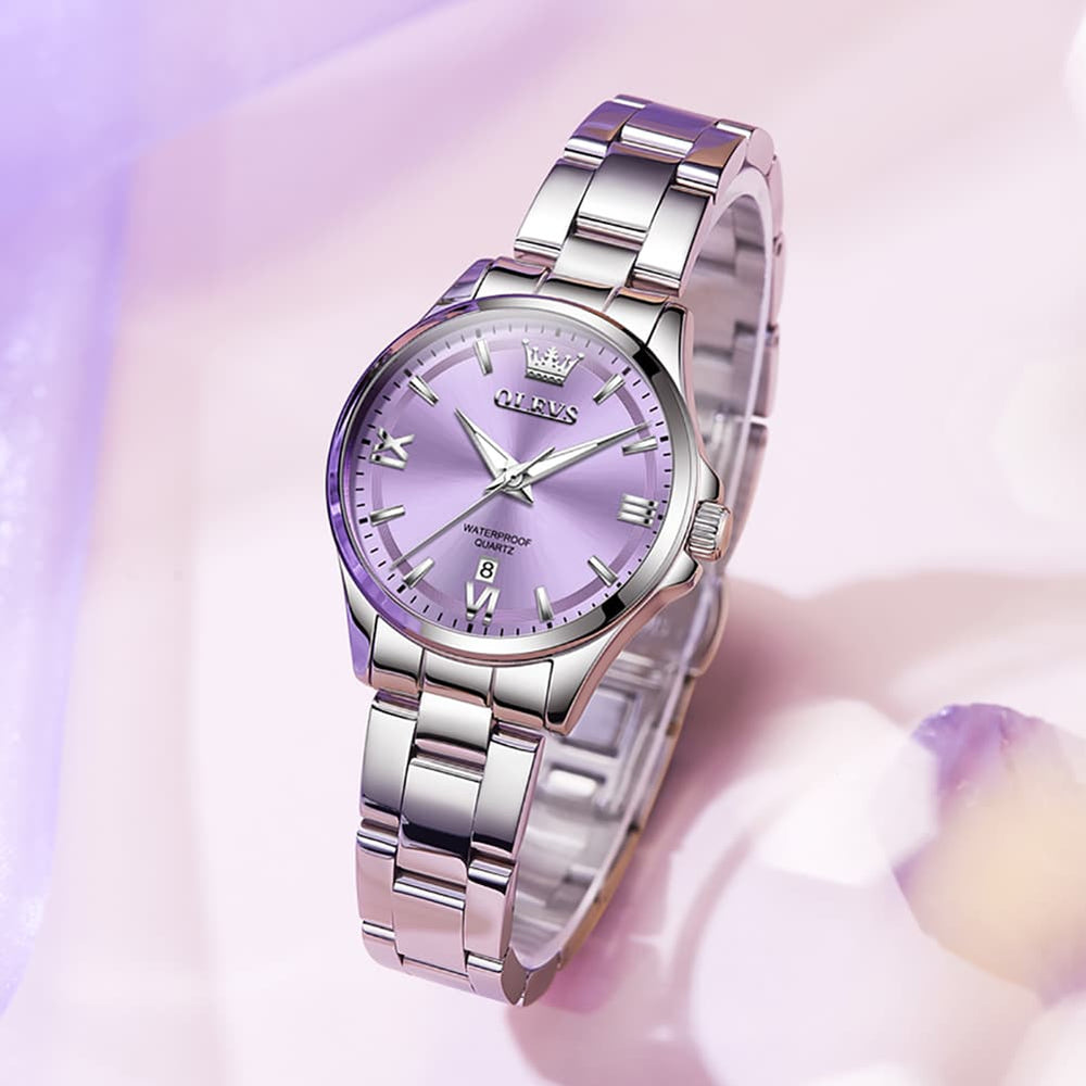 OLEVS 3668 Quartz Pastel Stainless Steel Watch For Women - Lavender Purple Watch | Olevs Watch Store