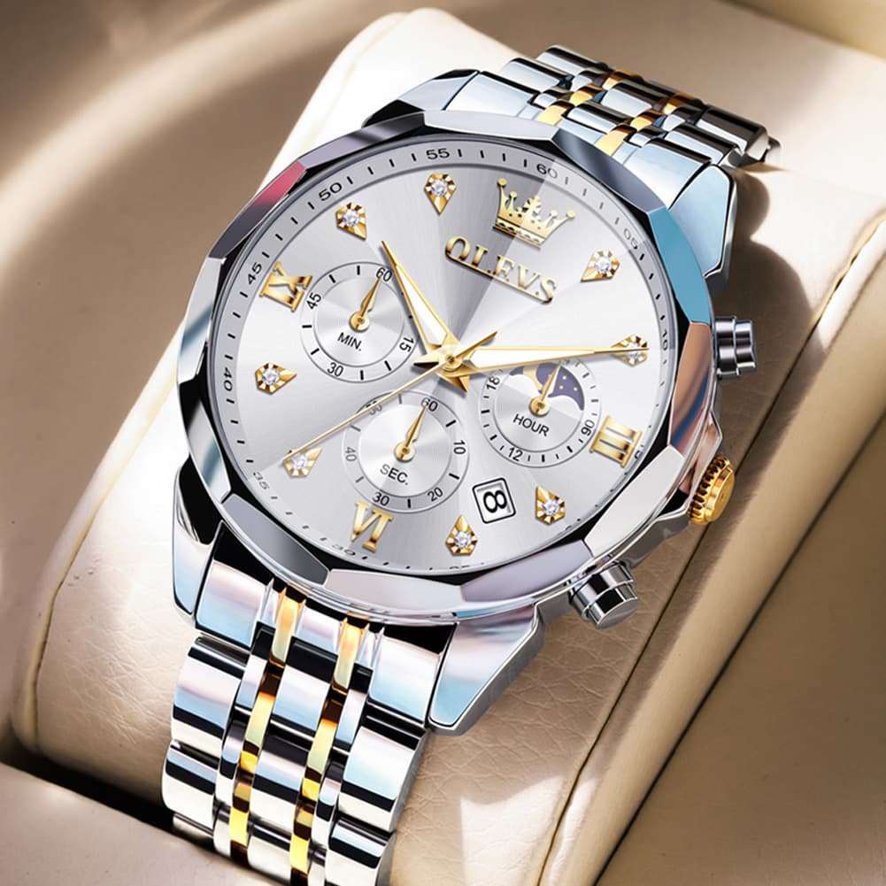 OLEVS 3670 Quartz Moon Phase Chronograph Watch For Men