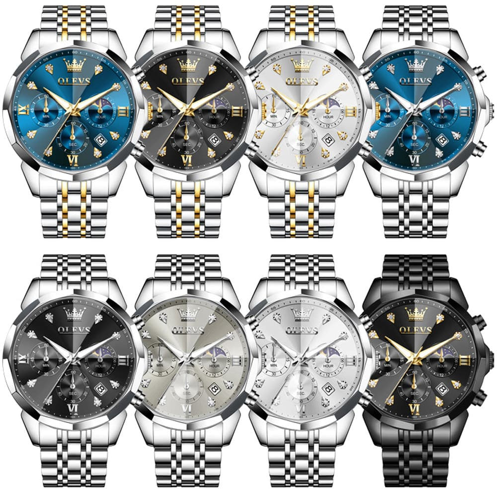 OLEVS 3670 Quartz Moon Phase Chronograph Watch For Men - Two Tone White Watch | Olevs Watch Store
