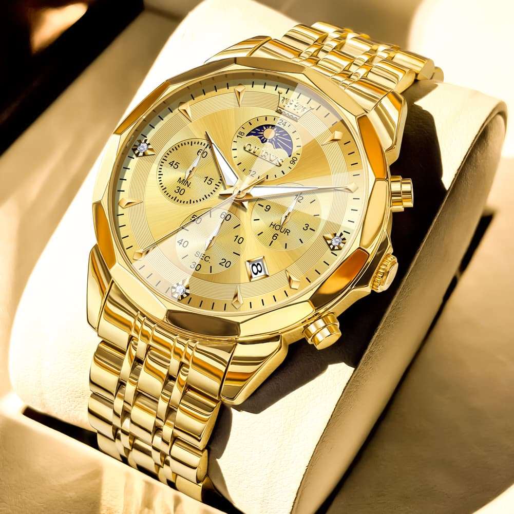 OLEVS 3673 Quartz 3D Rhombic Mirror Chronograph Watch For Men