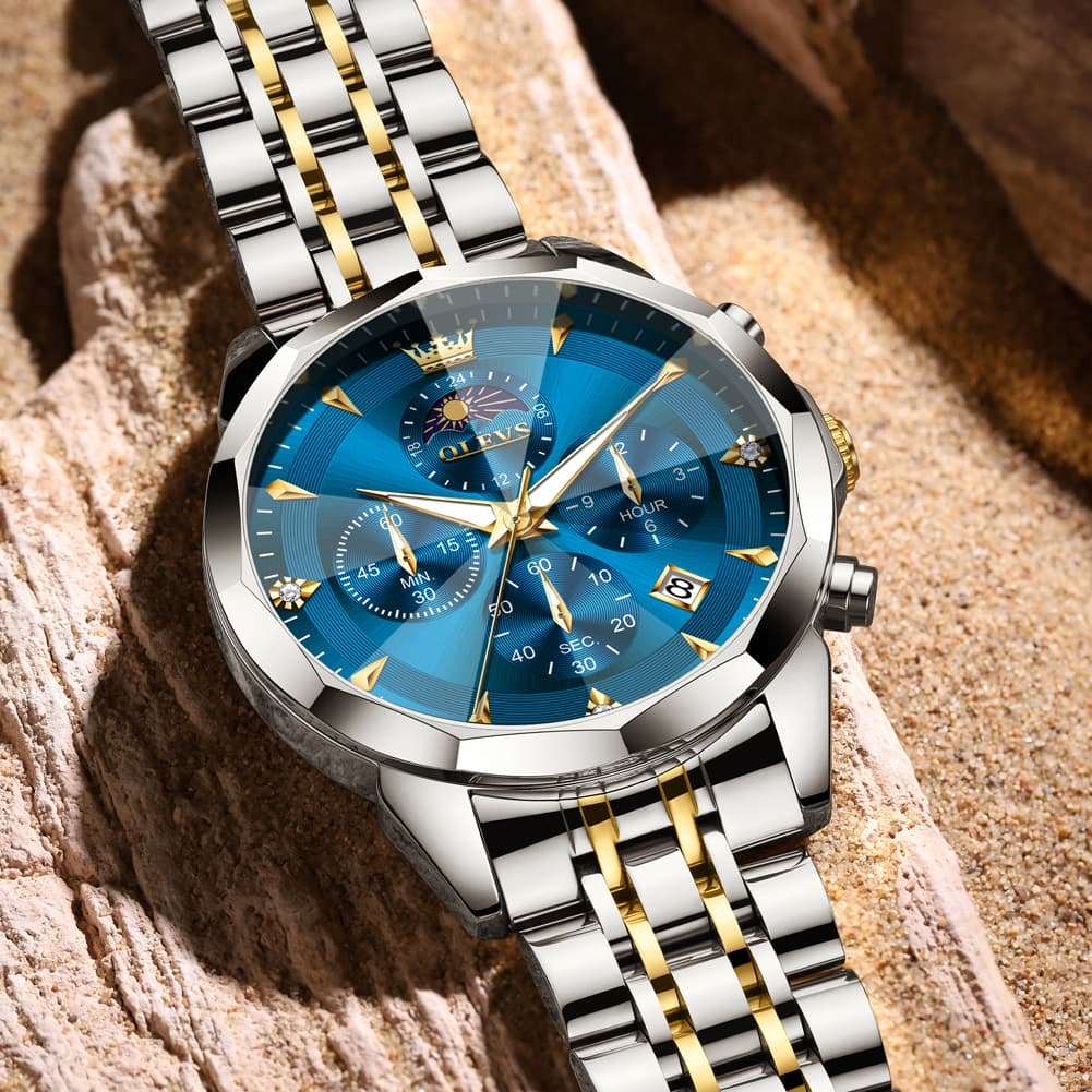 OLEVS 3673 Quartz 3D Rhombic Mirror Chronograph Watch For Men