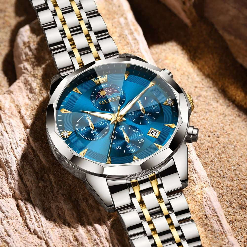 OLEVS 3673 Quartz 3D Rhombic Mirror Chronograph Watch For Men