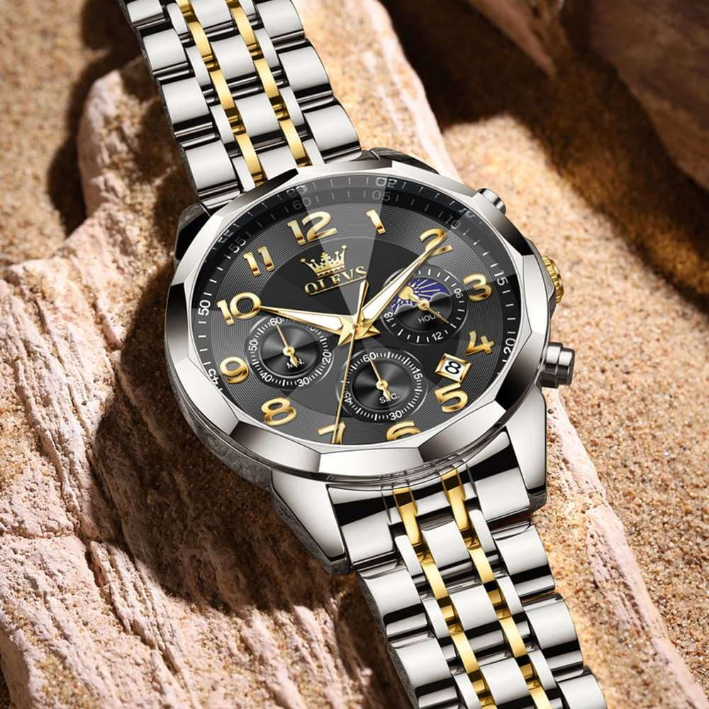 OLEVS 3676 Quartz 3D Rhombic Chronograph Watch For Men