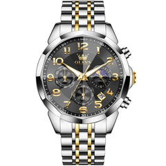 OLEVS 3676 Quartz 3D Rhombic Chronograph Watch For Men - Two Tone Black Watch | Olevs Watch Store