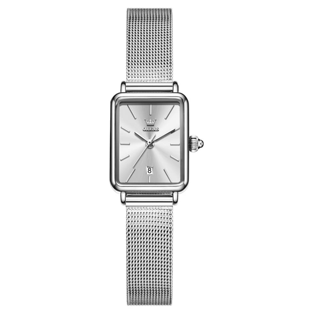 OLEVS 3692 Petite Rectangle Mesh Womens Dress Watch - Rose White Watch | Olevs Watch Store