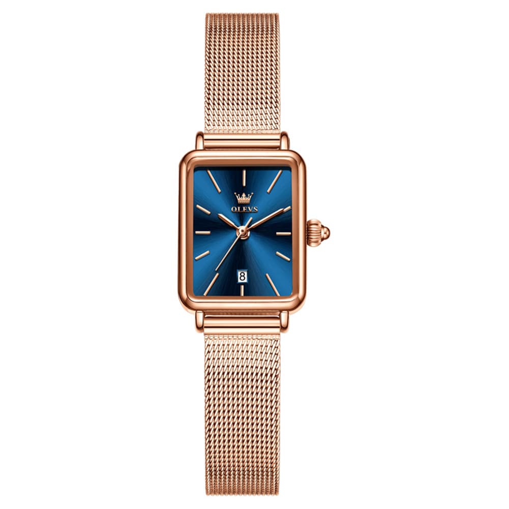 OLEVS 3692 Petite Rectangle Mesh Womens Dress Watch - Rose White Watch | Olevs Watch Store