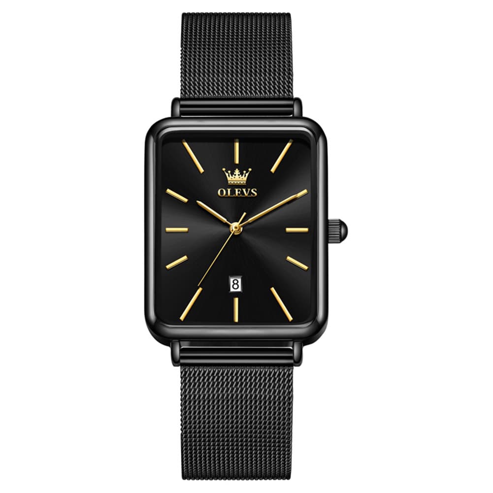 OLEVS 3692 Rectangle Minimalist Mesh Mens Dress Watch - All Black Watch | Olevs Watch Store