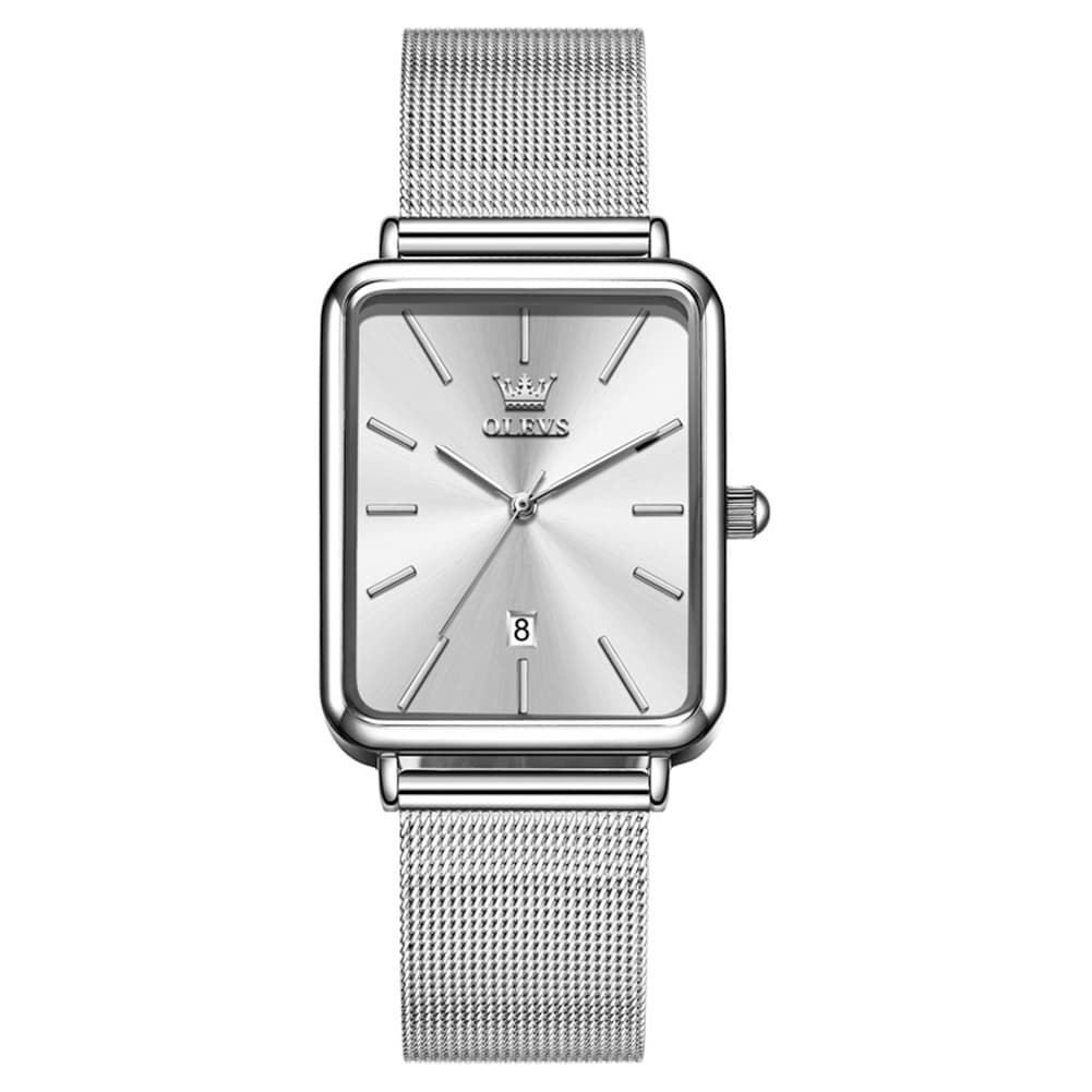 OLEVS 3692 Rectangle Minimalist Mesh Mens Dress Watch - All Black Watch | Olevs Watch Store