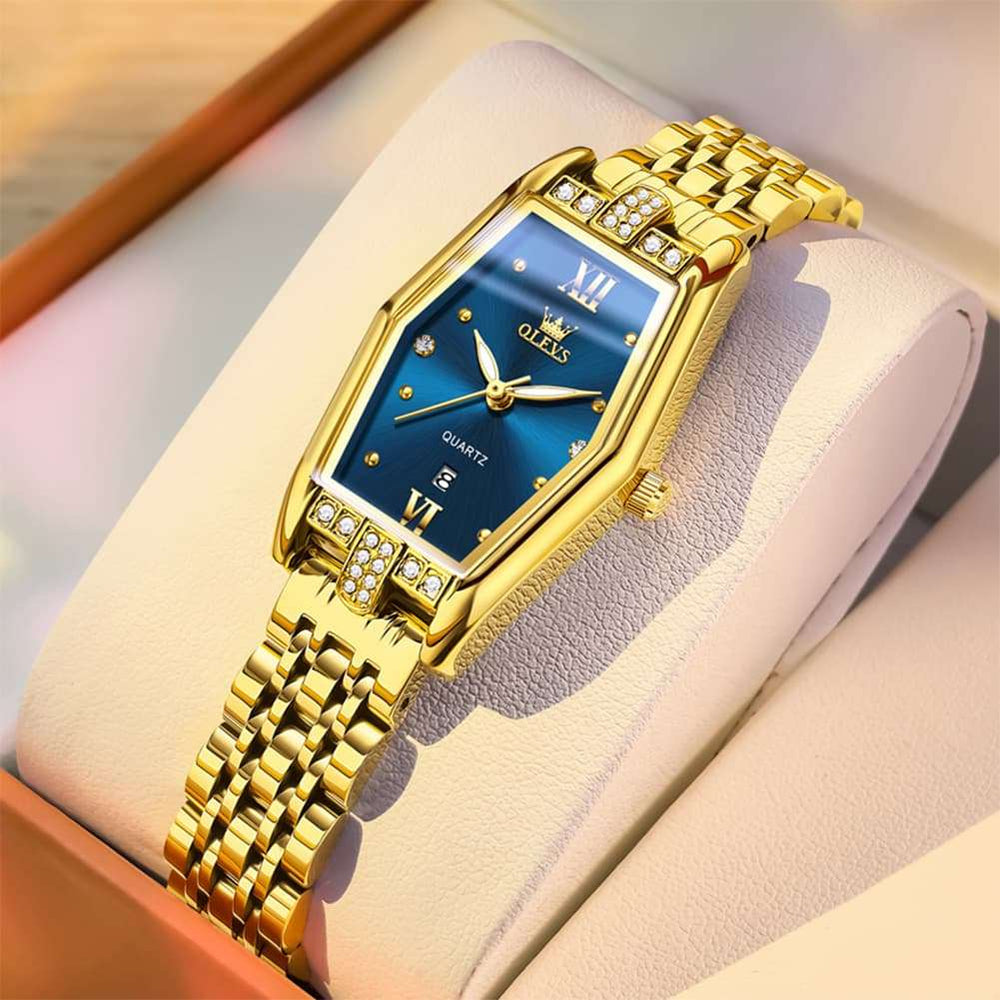 OLEVS 3699 Tonneau Geometric Crystal Womens Dress Watch