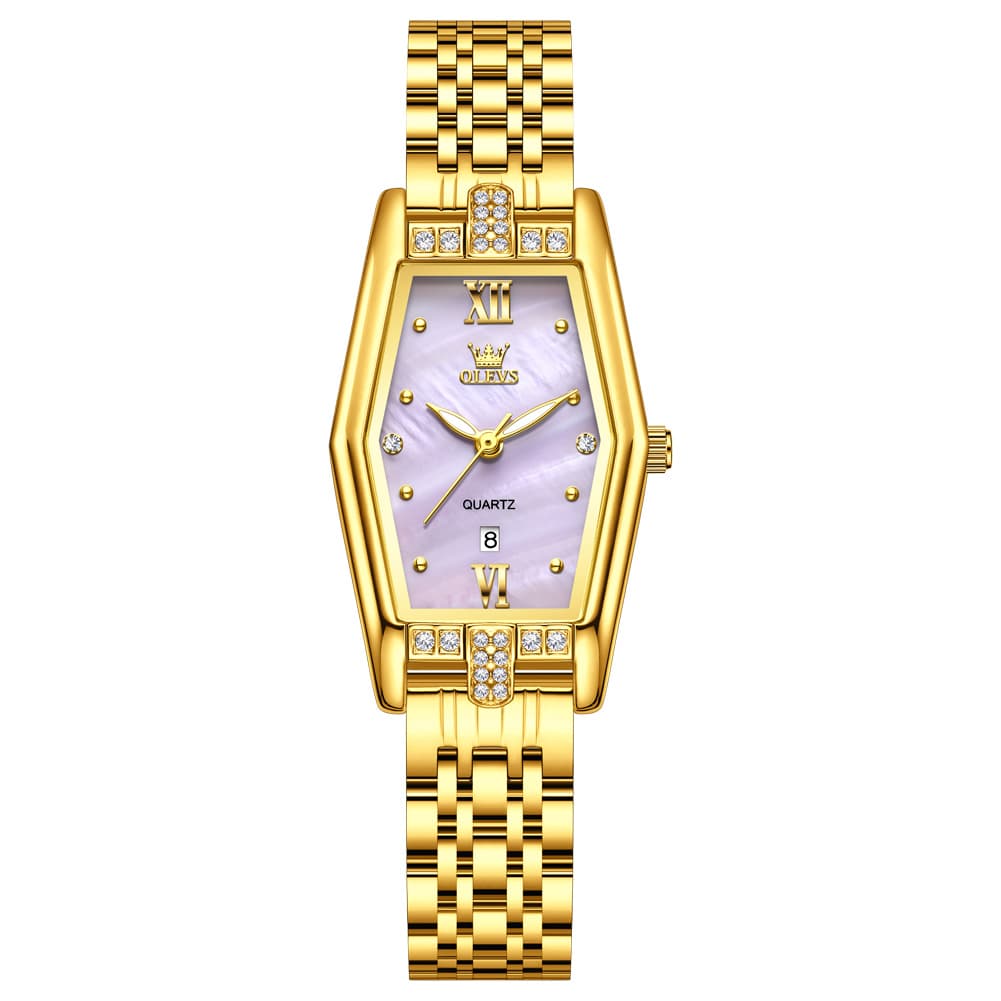 OLEVS 3699 Tonneau Geometric Crystal Womens Dress Watch - Gold Black Watch | Olevs Watch Store