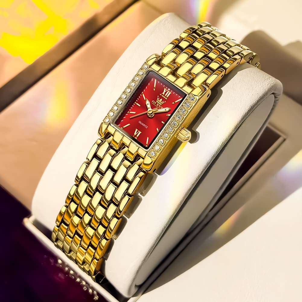 OLEVS 3700 Petite Rectangle Crystal Womens Watch Stainless Steel