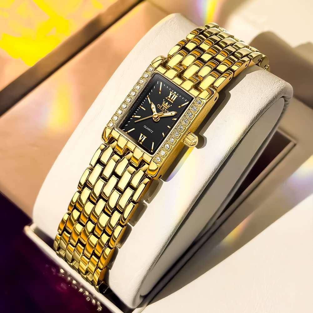 OLEVS 3700 Petite Rectangle Crystal Womens Watch Stainless Steel