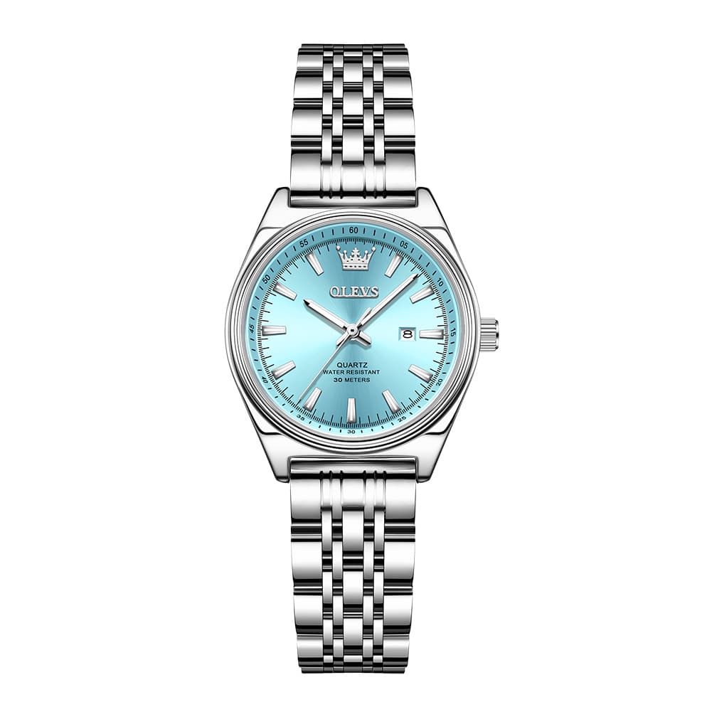 OLEVS 3703 Elegant Textured Dial Stainless Steel Womens Watch - Silver Blue Watch | Olevs Watch Store
