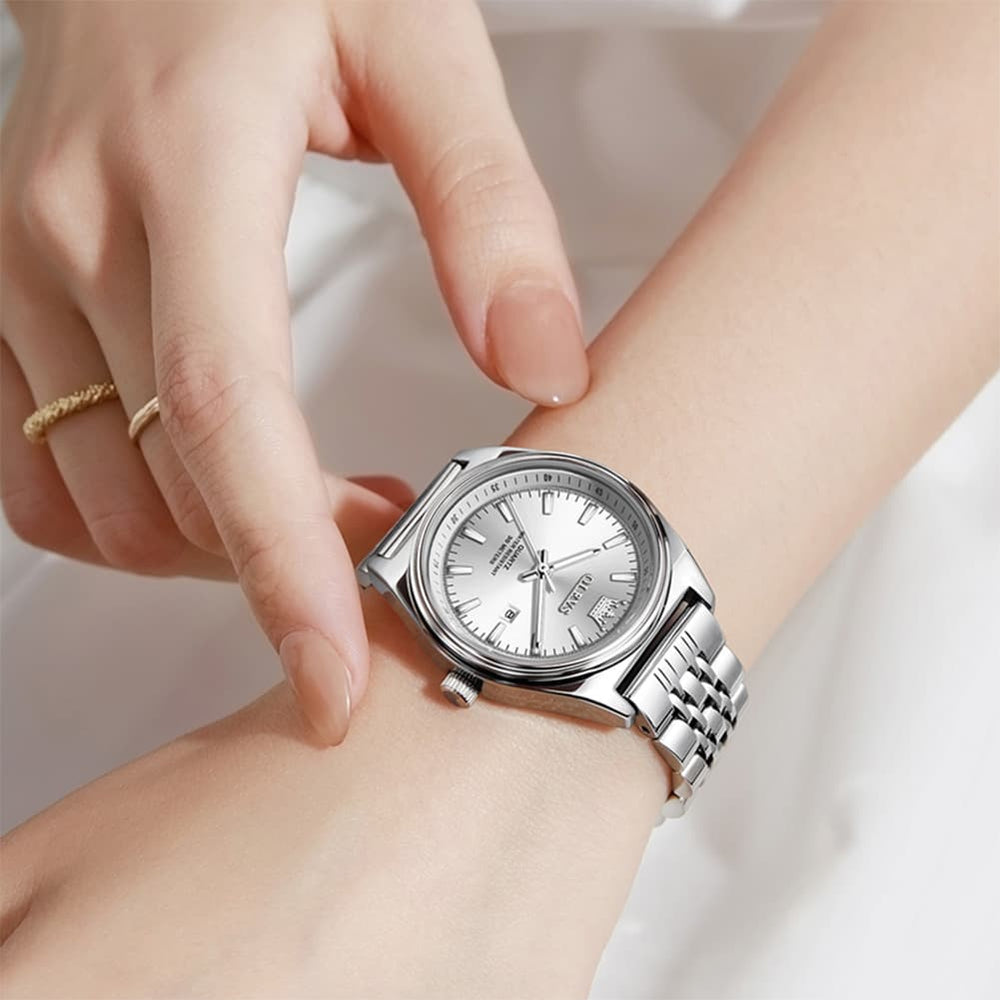 OLEVS 3703 Elegant Textured Dial Stainless Steel Womens Watch - Silver Purple Watch | Olevs Watch Store
