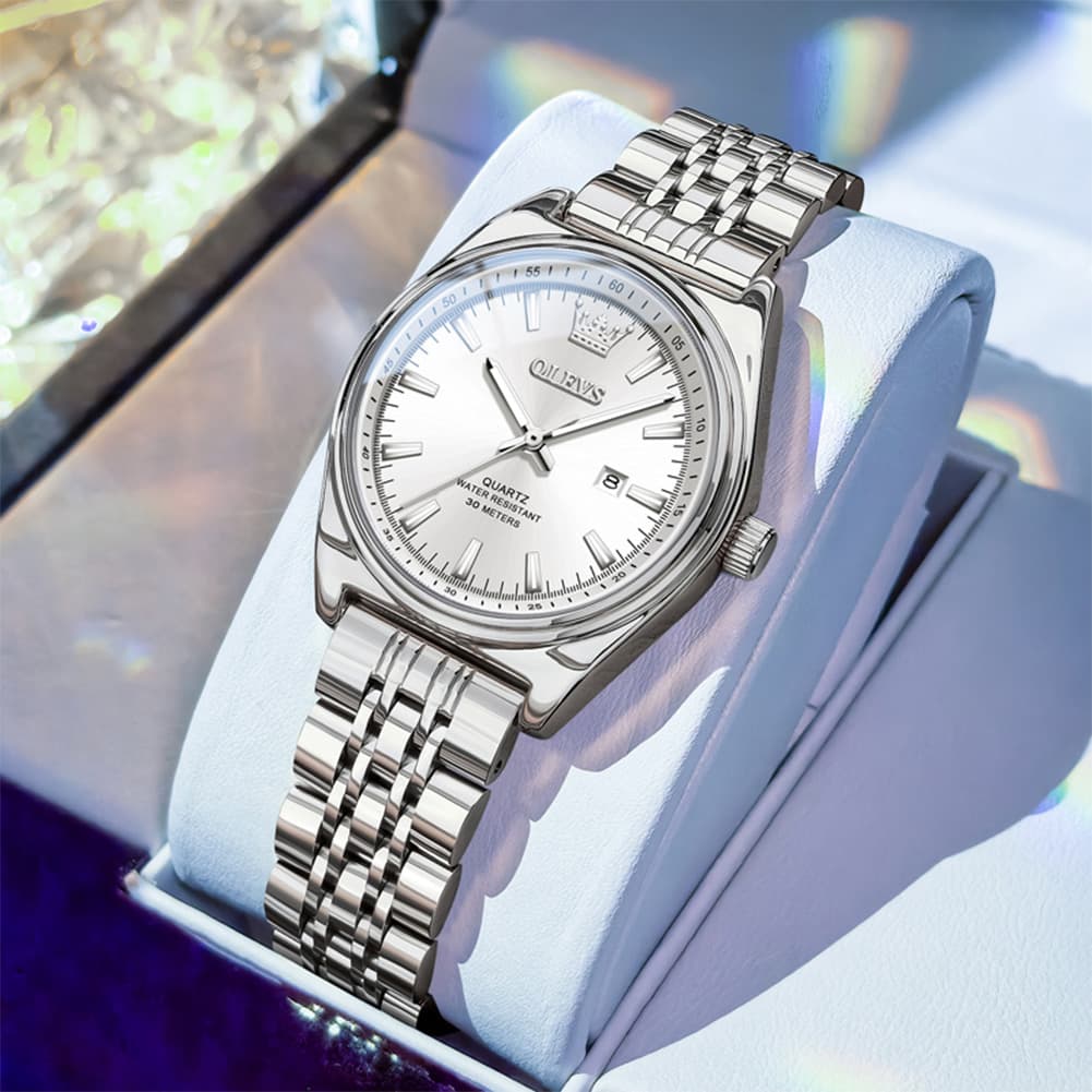 OLEVS 3703 Elegant Textured Dial Stainless Steel Womens Watch - Silver Purple Watch | Olevs Watch Store