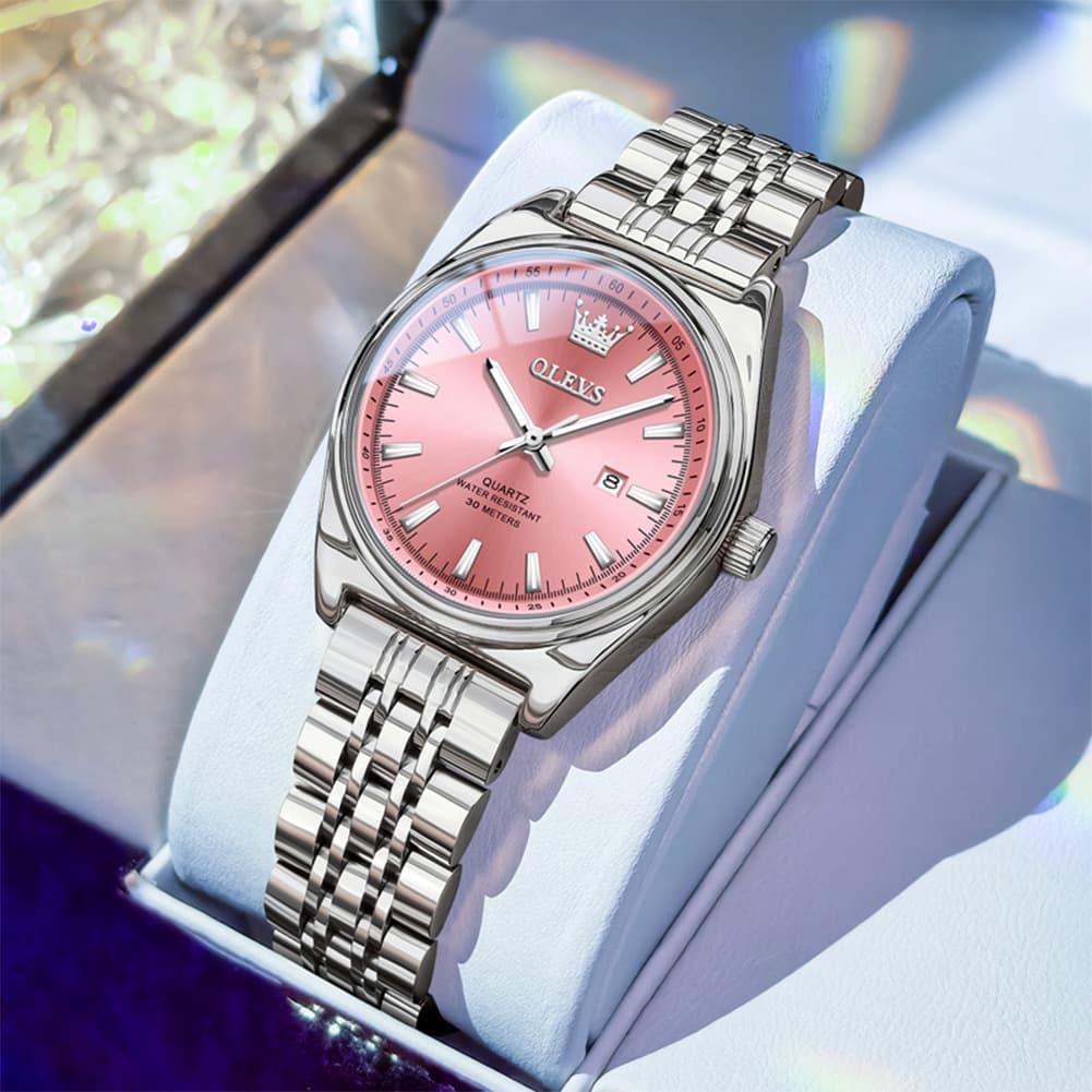 OLEVS 3703 Elegant Textured Dial Stainless Steel Womens Watch - Silver Purple Watch | Olevs Watch Store