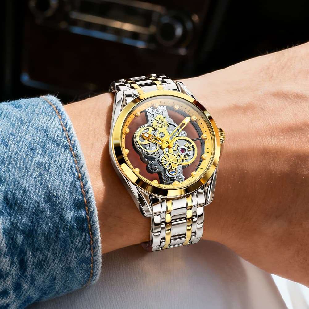 OLEVS 3725 Skeleton Luminous Quartz Watch for Men