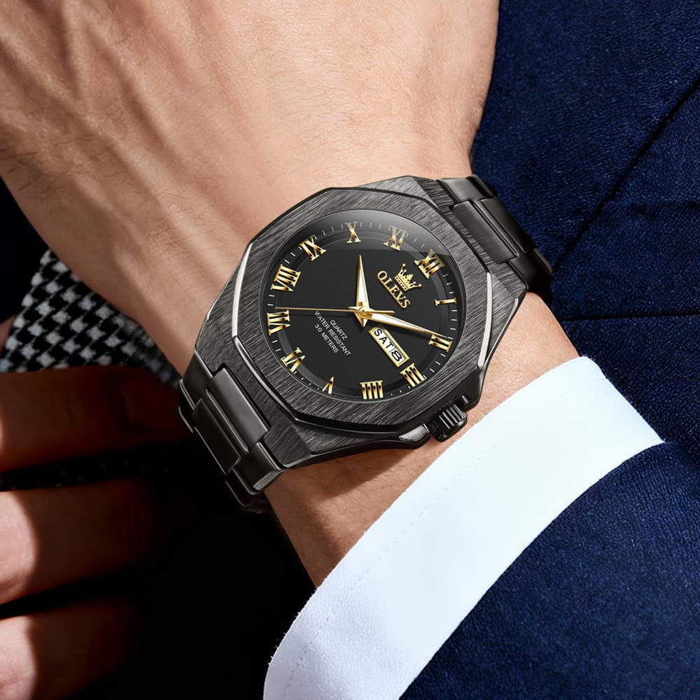 OLEVS 3727 Geometric Luminous Quartz Watch for Men - Gold Watch | Olevs Watch Store