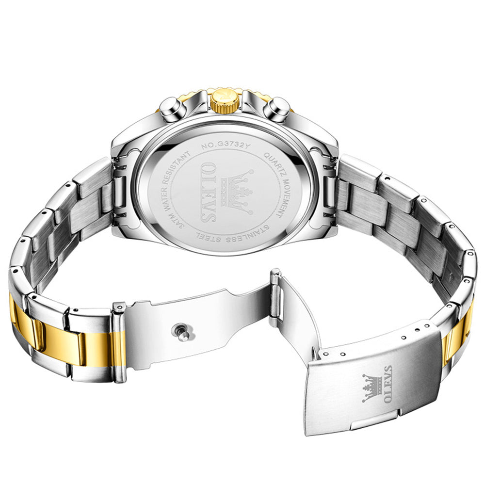 OLEVS 3732 quartz caseback and folding bracelet clasp