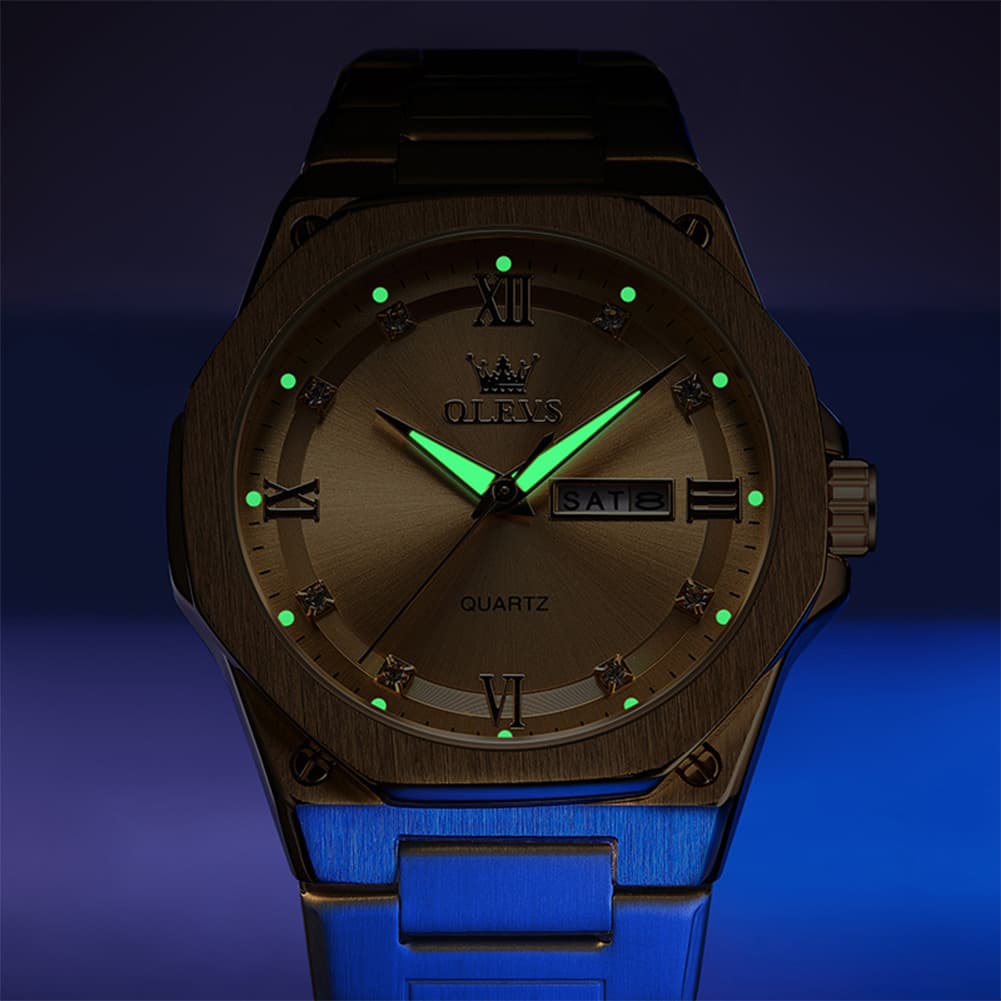 OLEVS 3736 Polygonal Diamond Quartz Watch for Men - Gold Watch | Olevs Watch Store